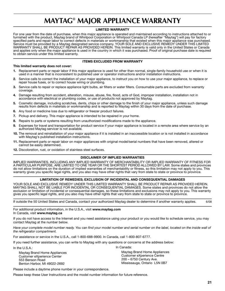 Is Warranty Registration Required To Make A Claim For Maytag Kitchen Appliances?