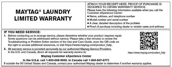 Is Warranty Registration Required To Make A Claim For Maytag Laundry Appliances?